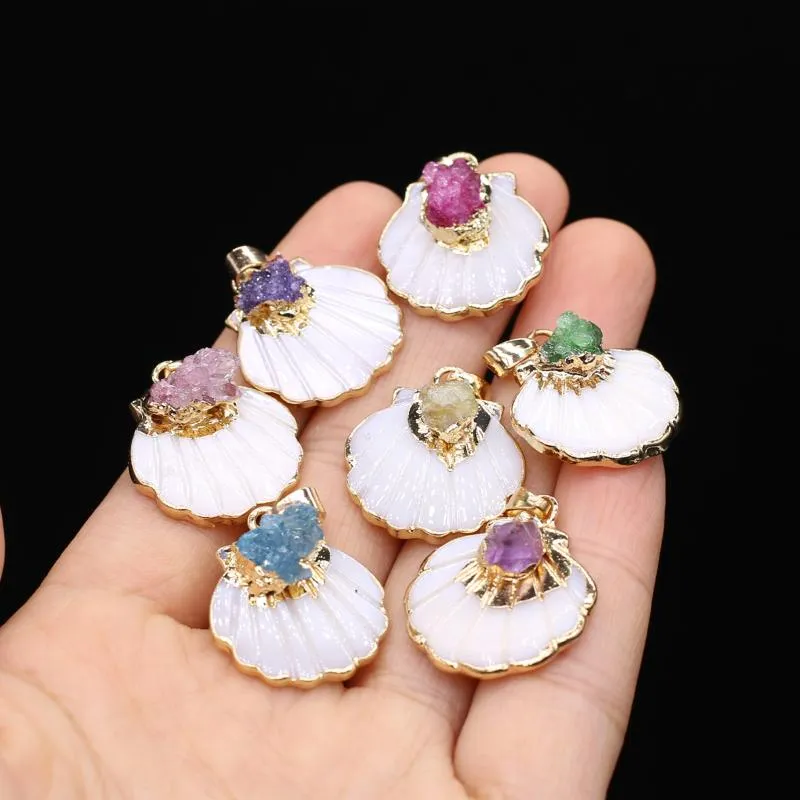 Kolye Kolyeleri 5 PCS Doğal Anne İnci Kabuk Lnlaid Yarı Stones Crafts Deniz Kılıfları Takı için Ser kolyeler DIY Earringpendent