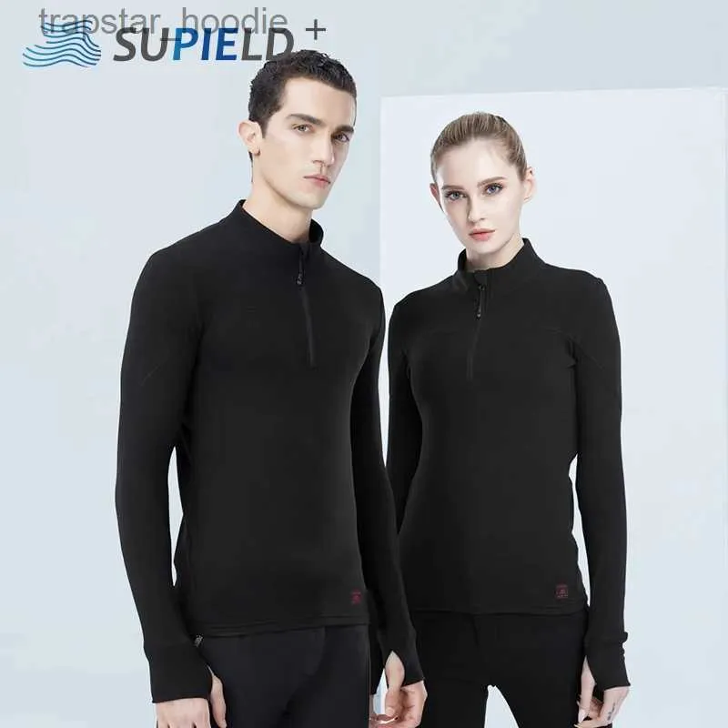 Herrens termiska underkläder ield Airgel Sports Zipper termiska underkläder Män kvinnor Hög krage Camiseta Termica Sport Thermo Shirt Winter Warm Clothing L231130