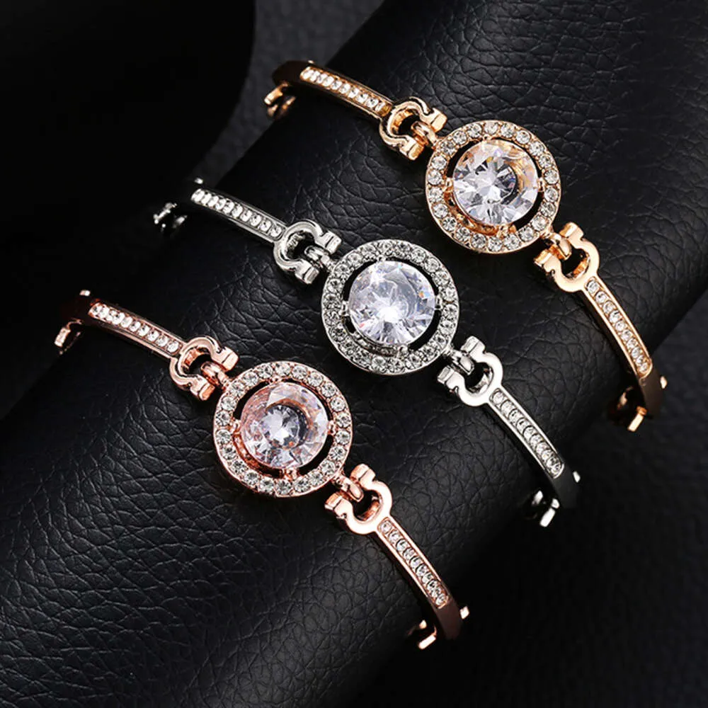 Mode kvinnor enkla kristall rosguld armband damer armband diamantband hand smycken flicka gåvor