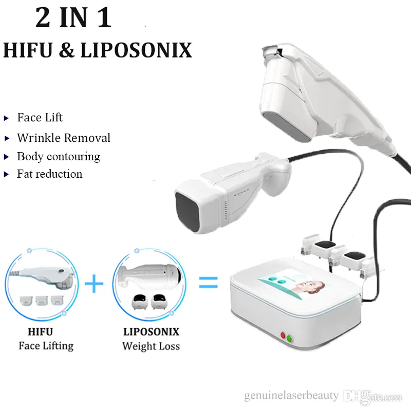 Hemanvändning Liposonix Face Anti Aging HIFU Ultraljud Hudlyftmaskin Ultrasonic Fat Minska Vikt Salong Machine 2 Handtag