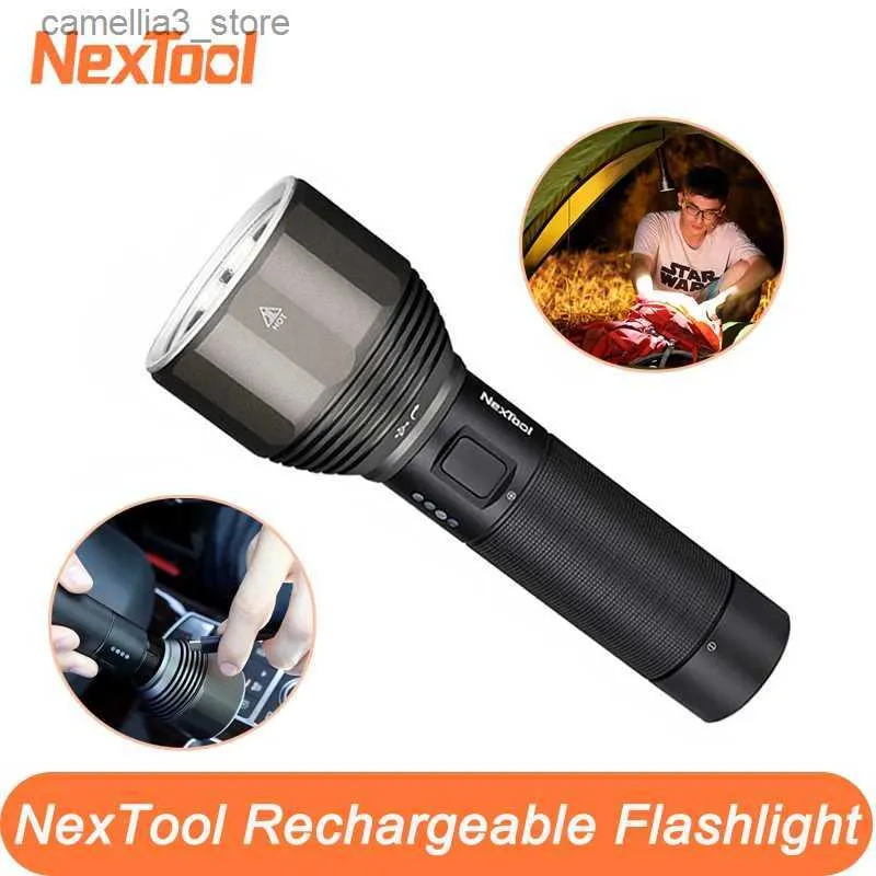 Torches NexTool Rechargeable Flashlight 2000lm 380m 5 Modes IPX7 Waterproof LED light Type-C Seaching Torch for Camping Q231130