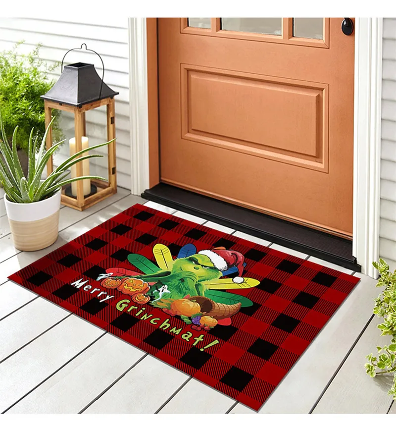 Christmas Grinch Door Mat Welcome Mats for Front Door Non-Slip and Washable Winter Carpet Floor Mat Rugs 24X 16 Inch