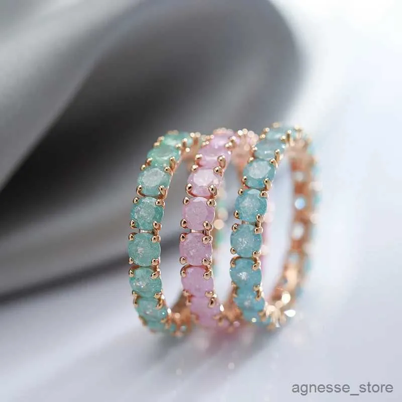 Band Rings New Emerald Round Zircon Ring for Women Luxury Rose Gold Promise Ring Wedding Band Jewelry Valentine's Day Gifts R231130