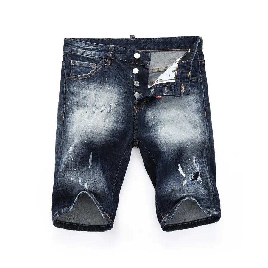 Dsq2 cool kille korta mäns jeans svart man hip hop rock moto mens design rippade nödställd denim dsq sommarblå jeans kort 400