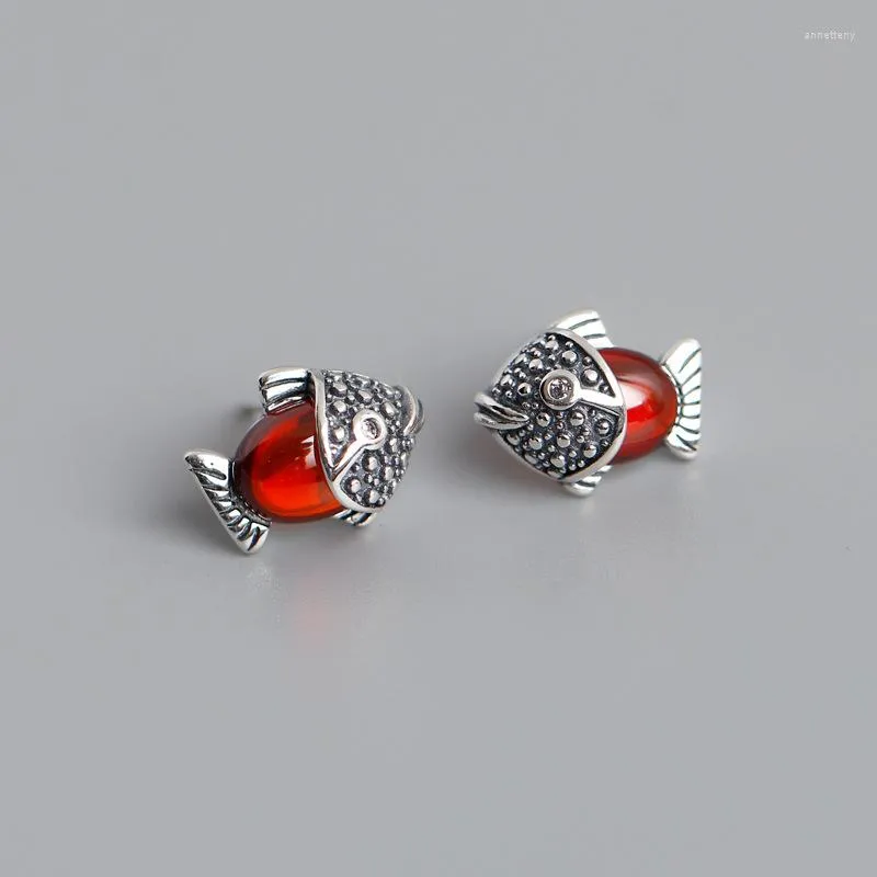 Stud Earrings Enosola Genuine 925 Sterling Silver Red Crystal Fish For Women Vintage Thai Fashion Party