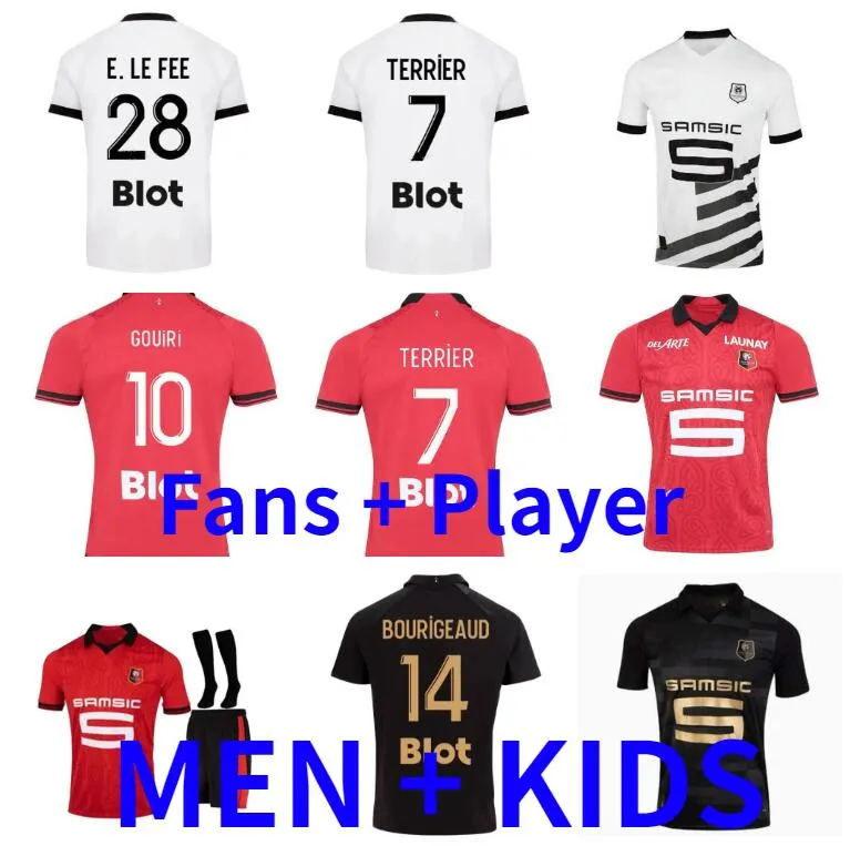 Stade Rennais 23 24 Jerseys de futebol Rennes Maillot de Foot 2023 2024 Versão do jogador Bourigeaud Terrier Guirassy Aguerd Kalimuendo Traore Men Kit Circhas de Futebol