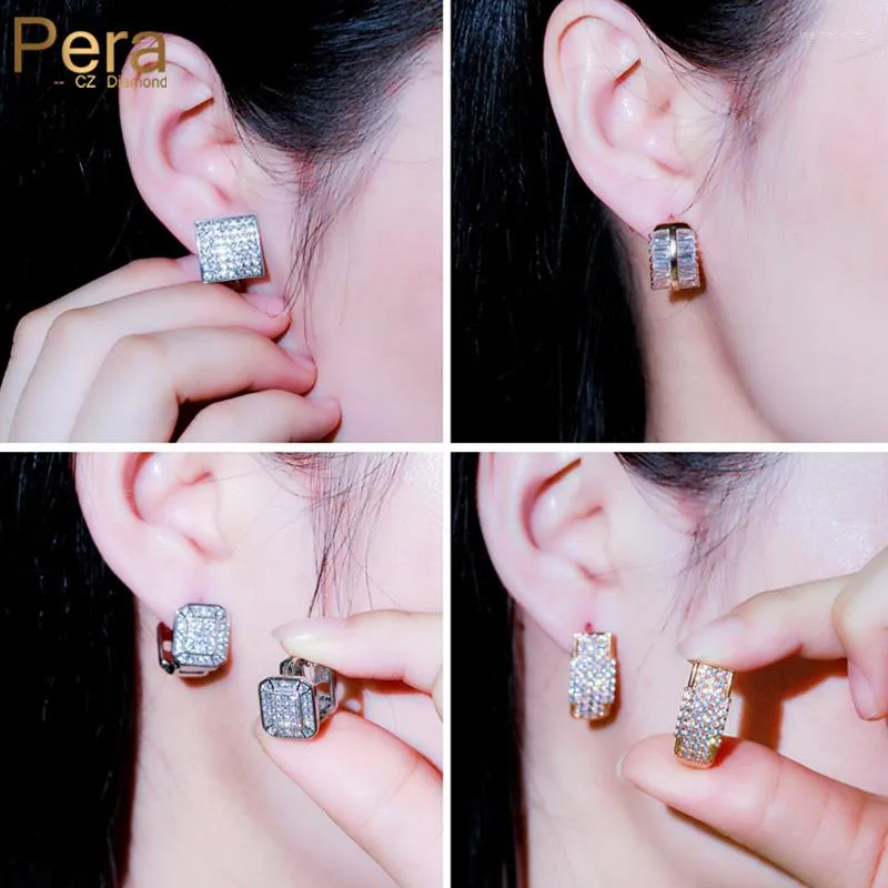 Hoop Earrings Pera Delicate Square Circle Design Dubai Gold Color Cubic Zirconia Huggie For Women Korean Party Jewelry Gift E383