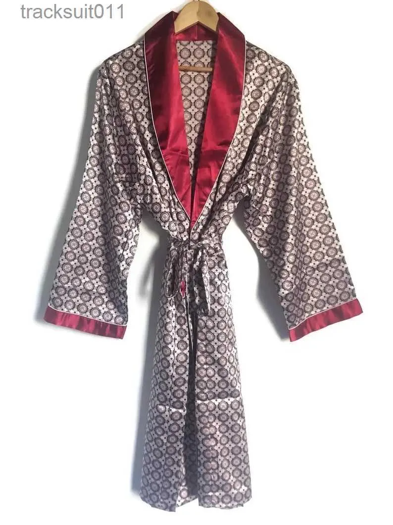 Men s Satin Silk Smoking Jacket Robe Vintage 70s Style Paisley Print Loungewear