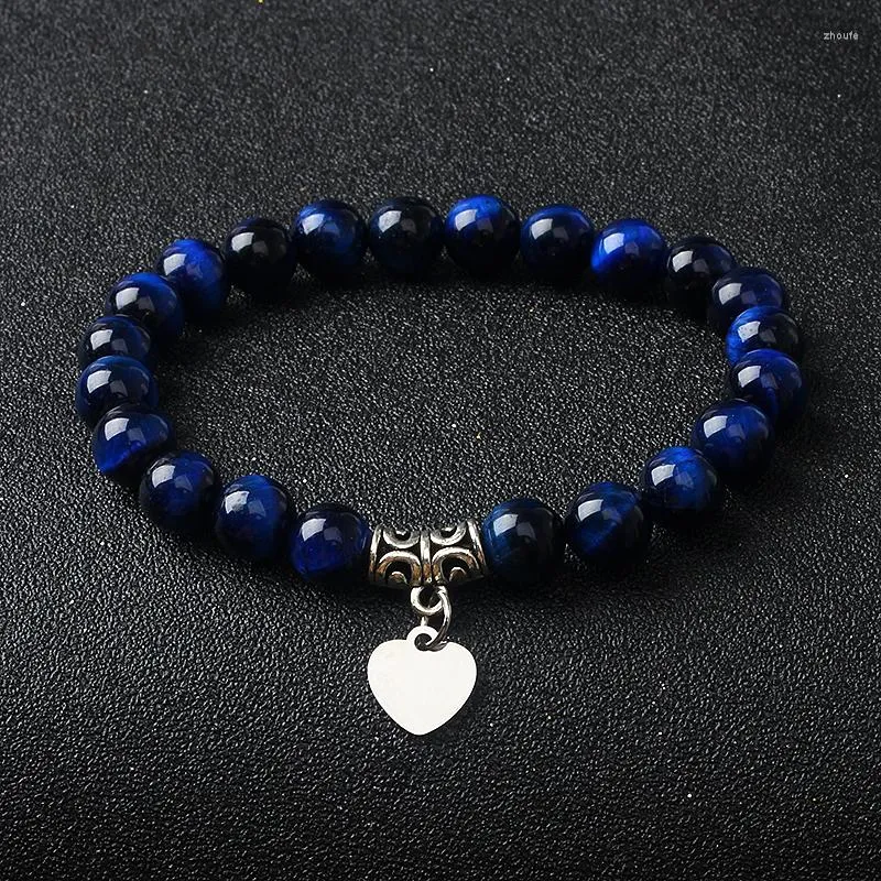 Charm Bracelets Royal Blue Tiger Eye Heart For Women 316L Stainless Steel Pendant Nature Stone Couple Jewelry Pulsera