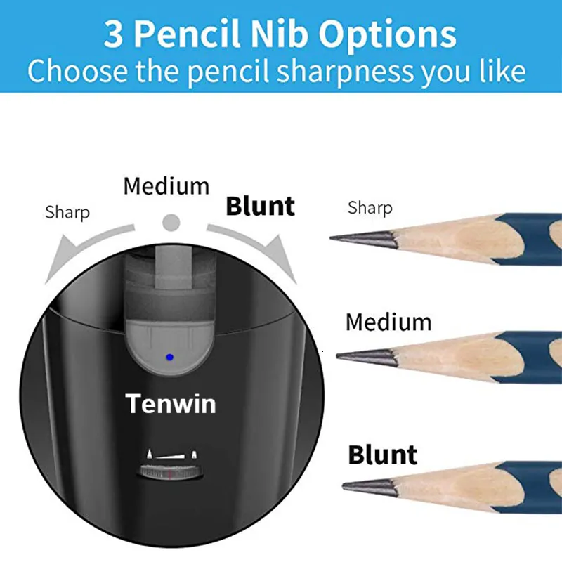 Taille-crayon électrique Automatique Avec 2 Tailles D'ouverture - Alimenté Par USB Ou Piles - 4 Lames De Rechange Incluses