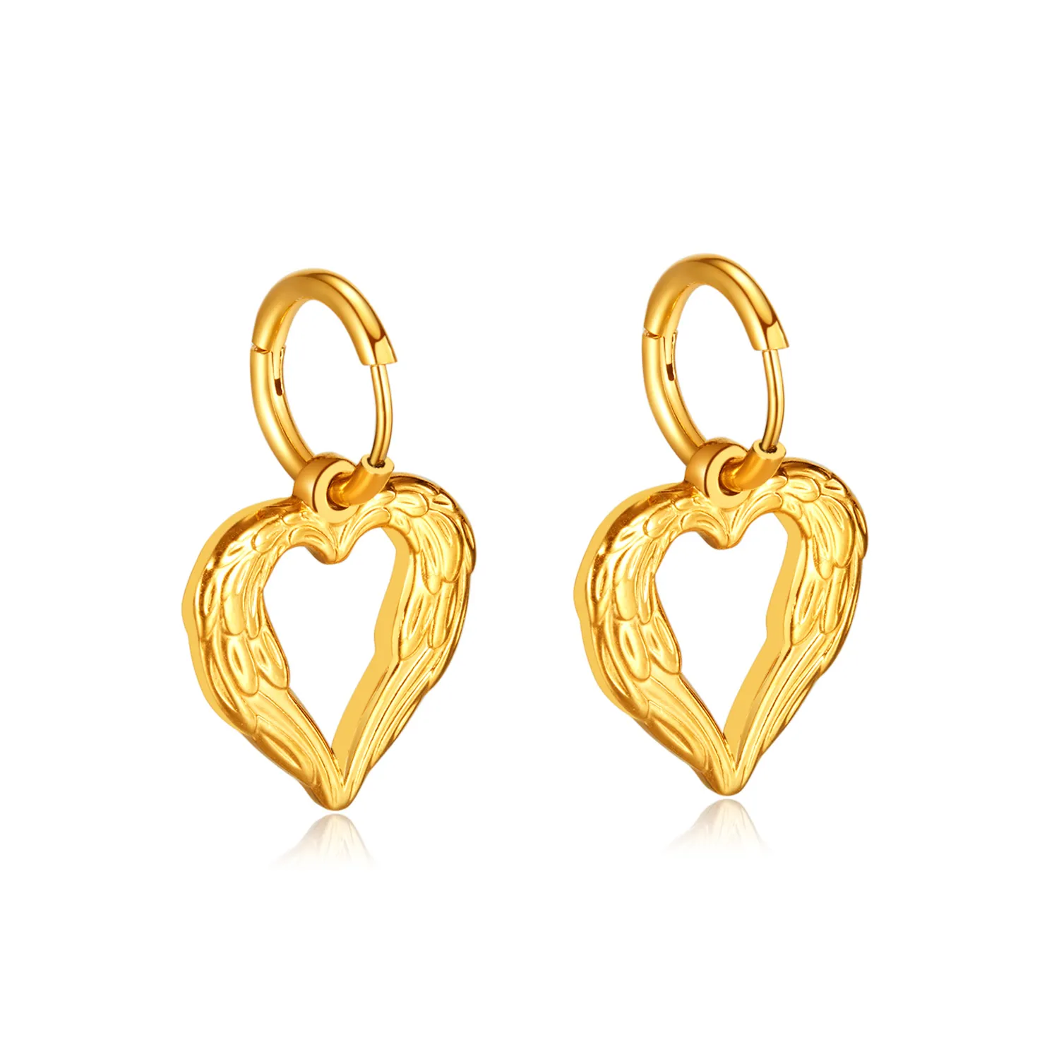 Fashion Simple Hollow Love Heart Earrings Angel Wings Stainless Steel Stud Earrings for Women 860