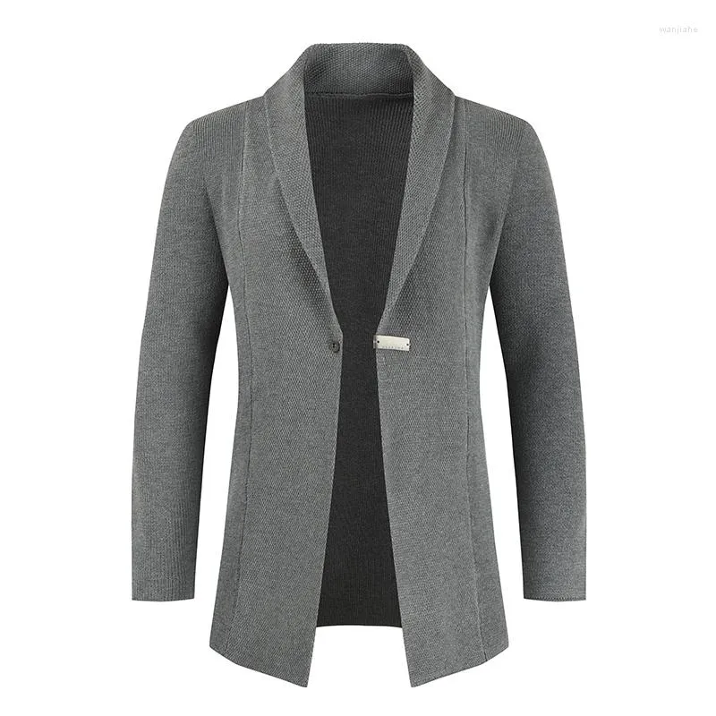 Hommes Trench Coats Hommes 2023 Automne Et Hiver Commerce Extérieur Manteau Cardigan Revers Ajustement Chandail D'affaires Décontracté Formel Moyen Long