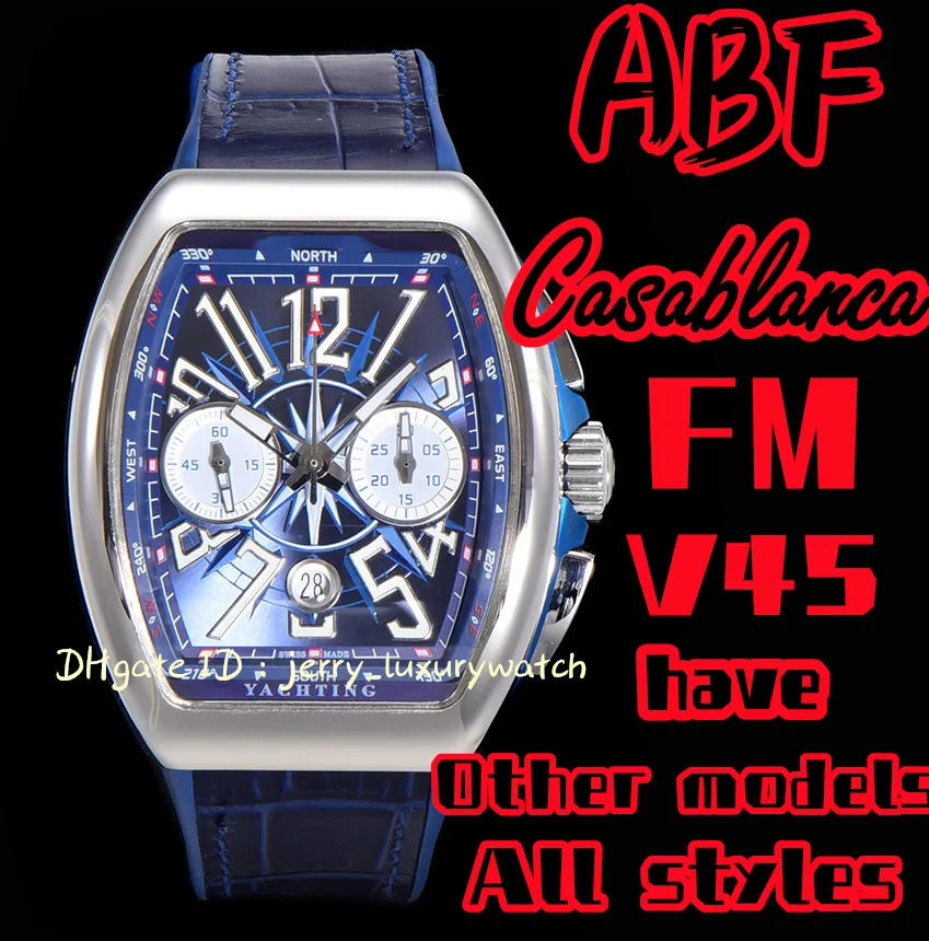 ABF / FM Vanguard Yachting V45 ، Chronograph 44x54mm ، ETA7753 حركة ميكانيكية ، حزام مطاطي متميز ، زجاج من الياقوت