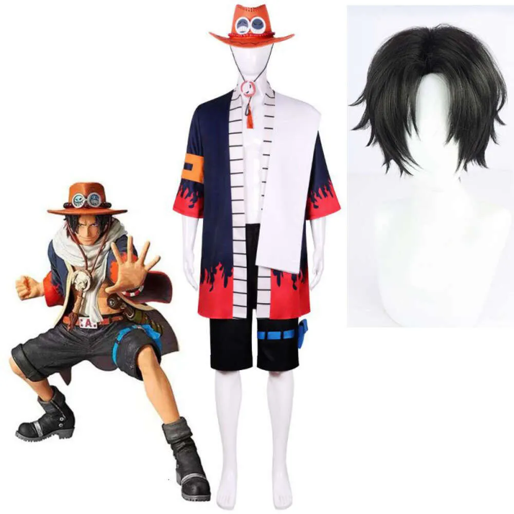 Disfraz de piratas de Anime Portgas D Ace, conjunto de kimono para adultos y sombrero, ropa de actuación de Carnaval y Halloween