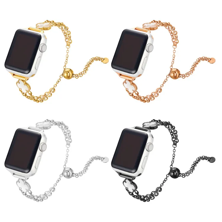 Apple Watch için Uygun Apple Strap Plum Çiçeği Elma Paslanmaz Çelik Kayış Çift Zincir Kayış