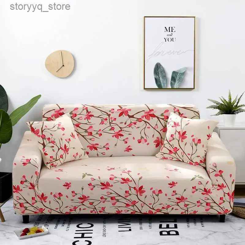 Stolskydd Peach Blossom Pattern SOFA Cover Stretch Elastic Soffa Covers för vardagsrumsmöbler Cover Couch Cover Fullt inpackad anti-damm Q231130