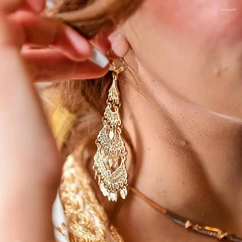 Boucles d'oreilles pendantes couleur or arabe pour femmes, en forme de lune, fleur ethnique marocaine algérienne, bijoux de mariage, cadeau de mariée