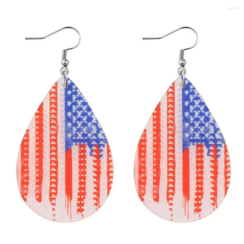 Boucles d'oreilles créoles frontière fête de l'indépendance américaine drapeau national rayures rouges et blanches goutte d'eau acrylique double face