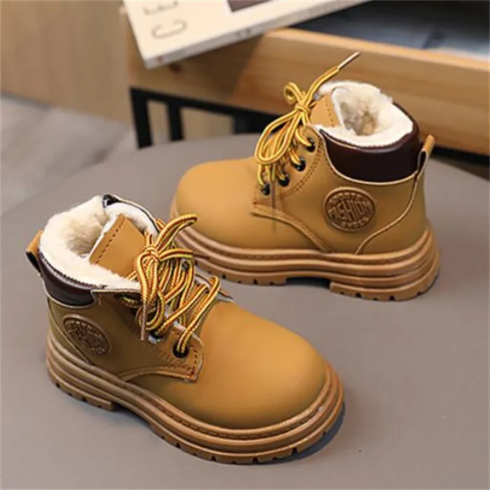 Novo estilo crianças martin botas meninas meninos botas de neve da criança do bebê lã tornozelo botas moda crianças inverno sapatos quentes