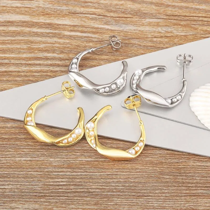 Kolczyki stadninowe nidin złoto/srebrny kolor kreatywny design groch pokręcony pół okrągłego obręczy w kształcie litery C dla kobiet modna biżuteria