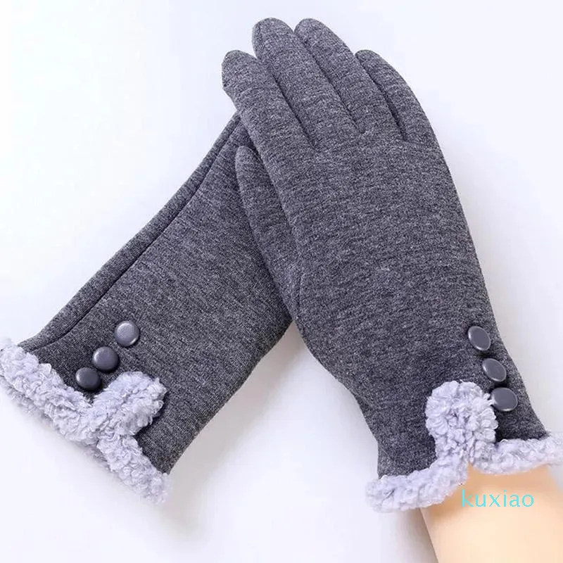 Gants sans doigts Double peluche femmes dames hiver poignet mitaines gant écran tactile rouge