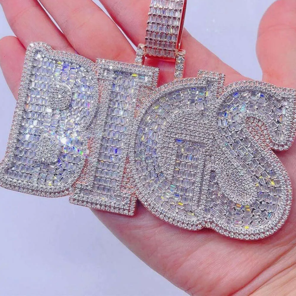Bijoux hip hop personnalisés OEM, pendentif lettre glacée VVS Moissanite 10K 14K, collier Hip Hop en or véritable, pendentif en diamant