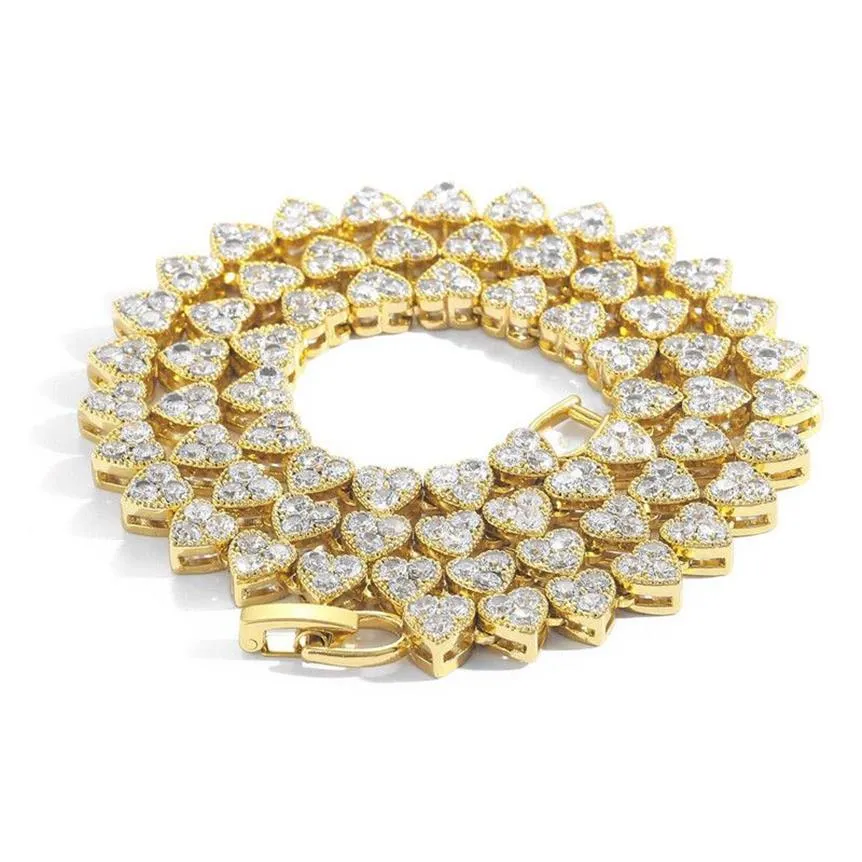 Золотая цепочка 18 карат Iced Out LOVE в форме сердца, ожерелья и браслеты для пар, позолоченные, посеребренные, блестящие ювелирные изделия в стиле хип-хоп262A