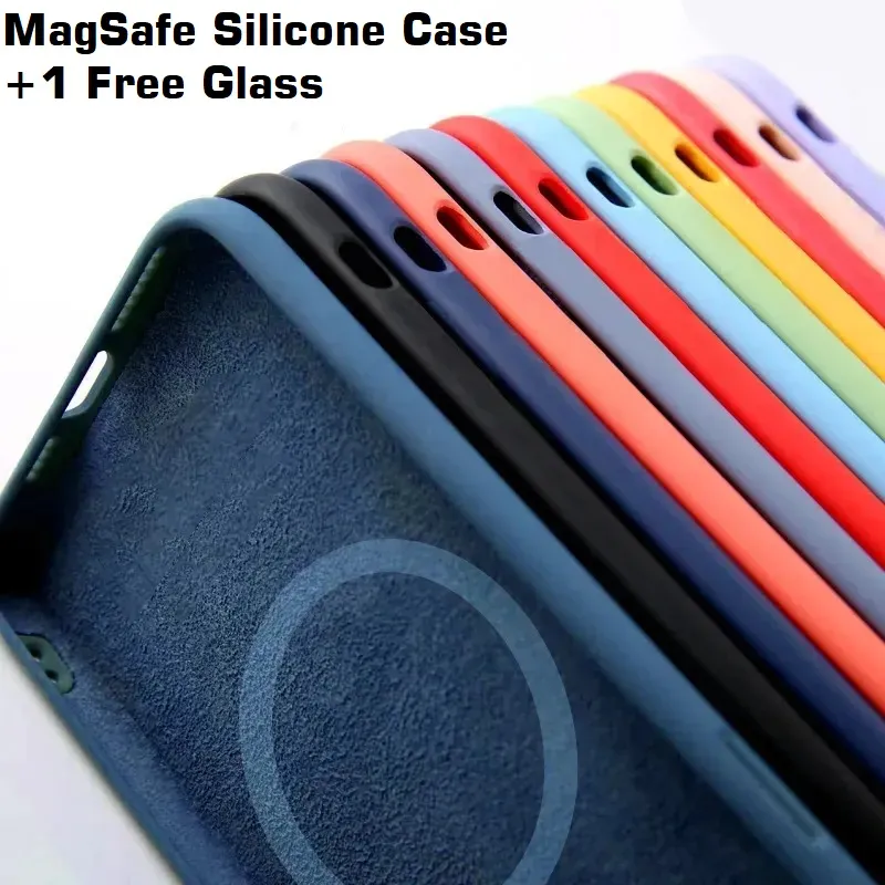 Funda magnética de silicona líquida para teléfono iPhone 15 Pro Max con ventana emergente con logotipo insertado compatible con MagSafe Case 14 Plus