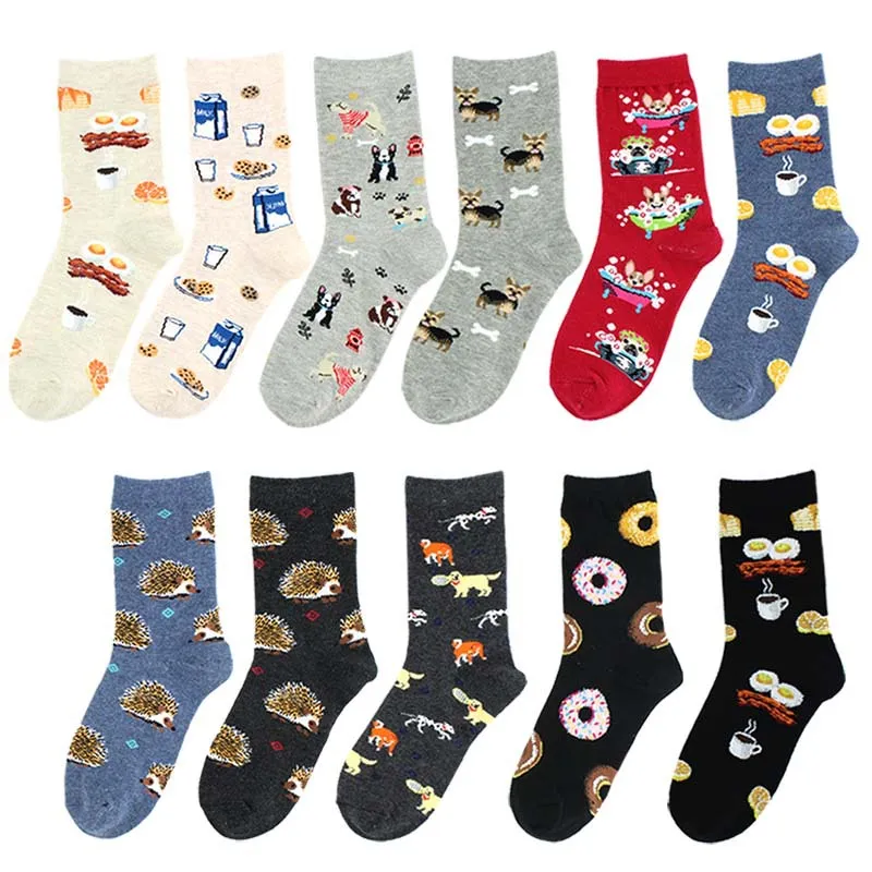 Creative Cartoon Hedgehog Socks Doman's Donut Stockings 2pcs/para unisex moda bawełniana szczenię