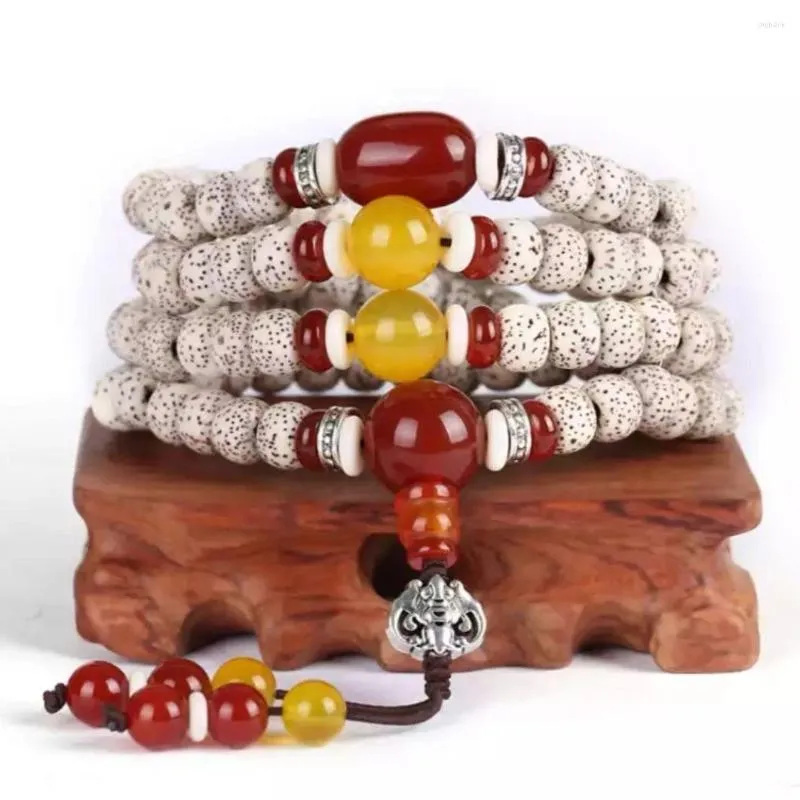 Strand SNQPNatural Hainan Xingyue Bodhi 108 Buddha Beads Bracelet High Density Smooth White January Dry Grinding Seed Accessories