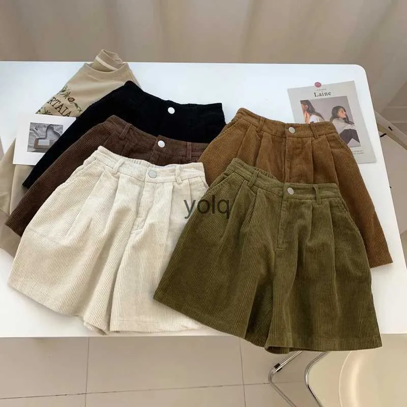 Kvinnors shorts 2023 Ny corduroy last Autumn Winter High midja bred ben avslappnad vintage kvinnliga byxor fashionyolq