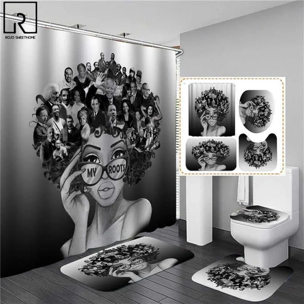 Afro-amerikaanse Zwarte Vrouwen Print Douchegordijn Set Waterdicht Badkamer Gordijnen Zachte Anti-slip Badmatten Wc Cover tapijten 2213F