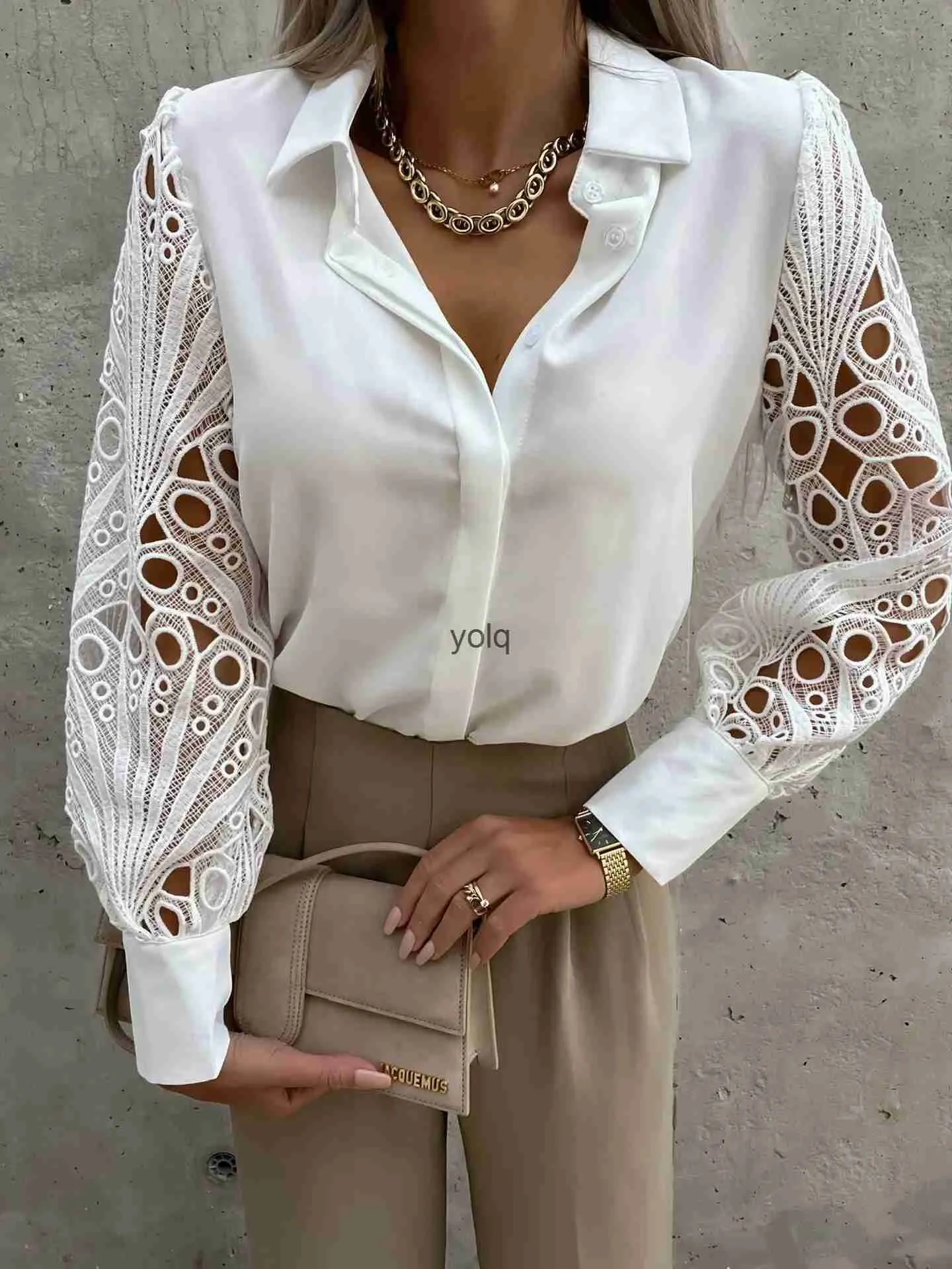 Damesblouses Overhemden Elegante blouse Wit overhemd 2023 Lente Zomer V-ne Kanten mouw Uitgesneden Comter Tops S-XXXLyolq