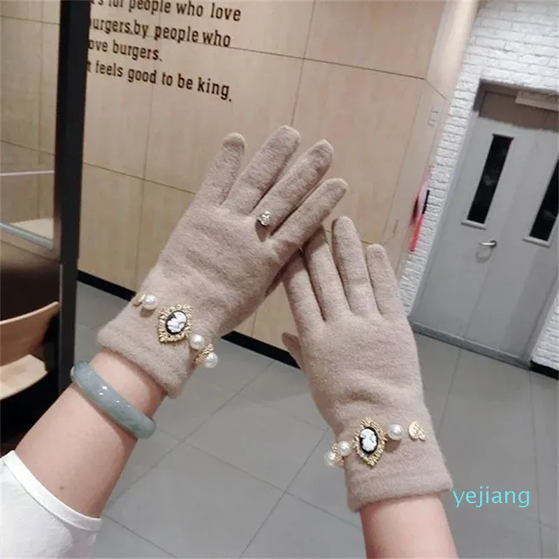 Parmaksız eldiven kadınlar kış moda lüks mücevher dokunmatik ekran tam parmak sıcak gündelik yün mitttens kadın açık