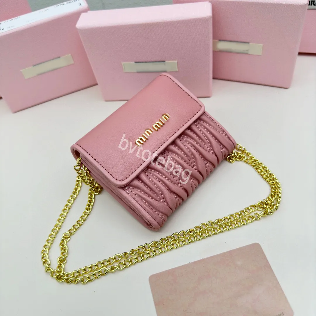 Carteras rosadas Monedero Muii con cadena de bolso Diseñador para hombre Mujer Monedero de cuero genuino Descuento Caja original Titular de la tarjeta de lujo Señoras cuerpo cruzado 10.5 * 10 * 3 cm