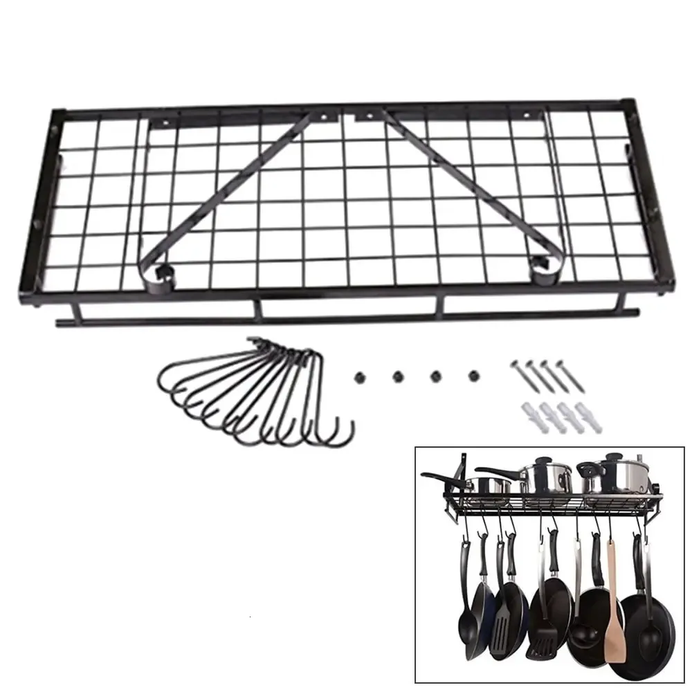 Kruklockhållare väggmonterade kruka hållare kök järn metall hyllor krukor panna hängande arrangör soppsked sked kruka lock redskap innehavare kaffemugg rack 231129