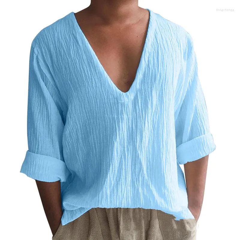 Boho Style Mens Vintage Cotton Linen V Neck T Shirt Long Sleeve, V Neck,  Breathable, Oversized, Perfect For Summer Beach Wear From Dongchengg,  $16.68