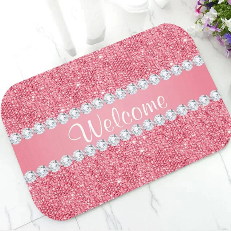 Tapis tendance Faux rose paillettes et diamants paillasson Chic Girly bienvenue tapis de sol tapis de bain cuisine entrée porte tapis moderne caoutchouc 231130