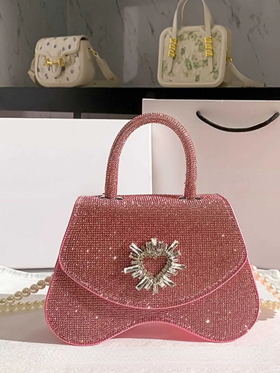 Borse a tracolla Borse Borsa e borsetta con strass rosa 2023 Pochette con diamanti brillanti Borsa da sera di lusso con patta in cristallo 230426