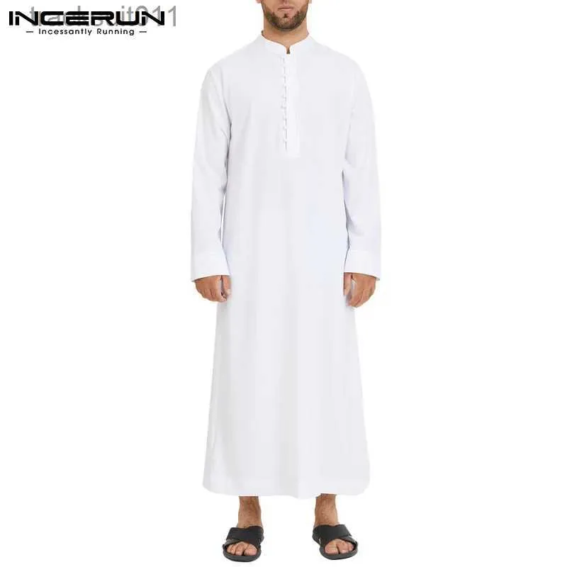 Robes masculinos finos jubba thobe longo sle cor sólida respirável robes 2023 gola árabe islâmico kaftan masculino abaya S-5XL l231130
