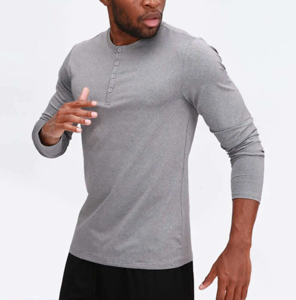 lu Traje de yoga para hombre Camiseta deportiva de manga larga Estilo deportivo para hombre Camisa con botones Camisa de entrenamiento Ropa deportiva Ropa elástica de secado rápido Marca de moda 1