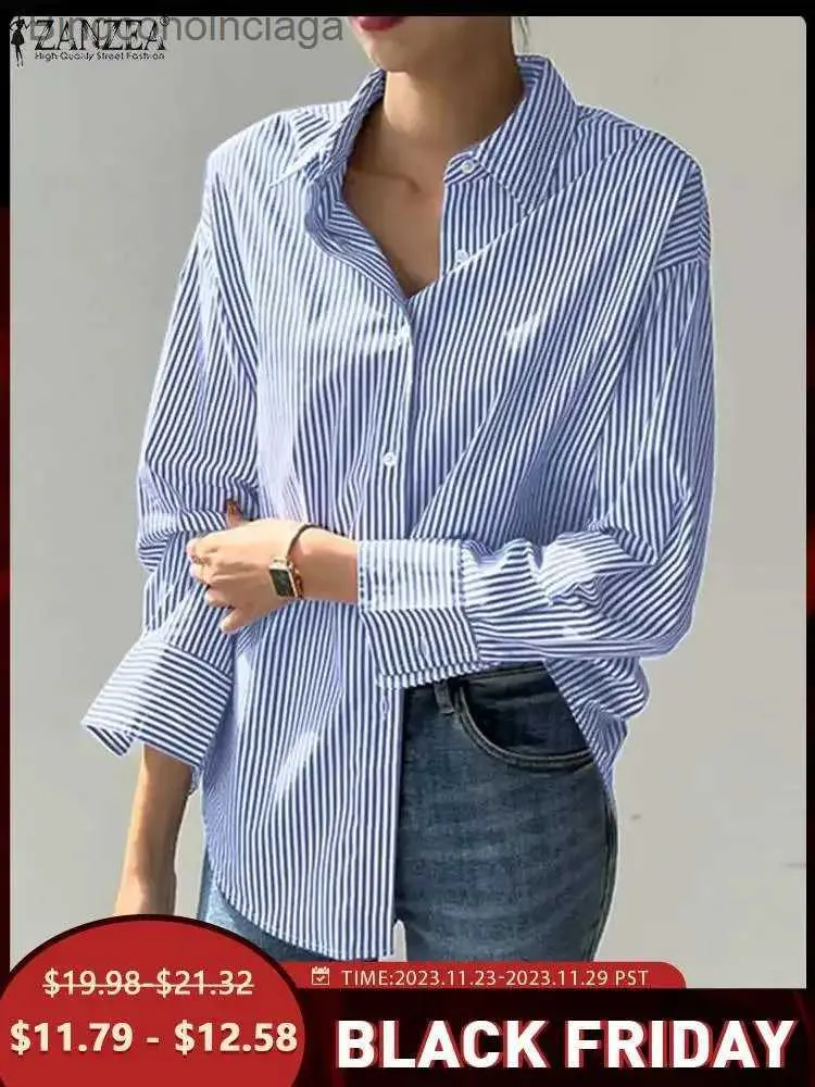 Camicette da donna Camicie ZANZEA Camicetta ampia a righe da ufficio 2023 Colletto rovesciato Top Camicia oversize da donna a maniche lunghe Vintage Button-up Blusa FeminiL231130