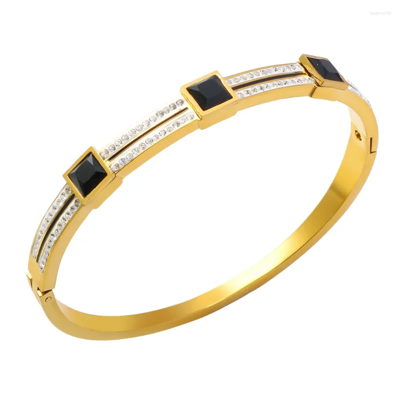 Bangle Jinhui Design Luxo Quadrado Cristal Incrustado Pulseira Charme Aço Inoxidável À Prova D 'Água Para Mulheres Presente Moda Jóias