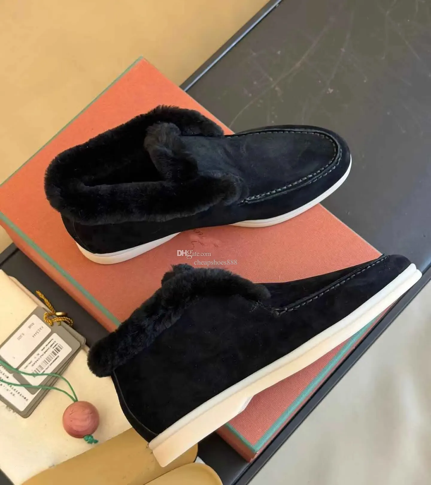 2024 Winter Warm Men Women L&Piana High Top Sneakers Shoes Fur Casual Open Walk Suede Leather Sole Party Dress Skateboard Comfort Couple Walking EU35-46