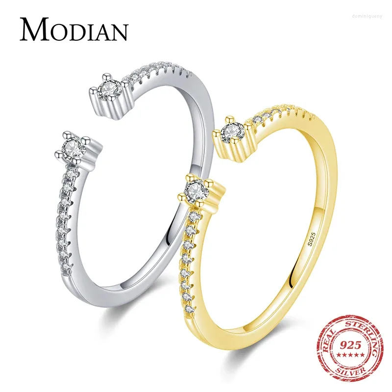 Cluster Rings Modian 925 Sterling Silver Classic Ajusterble Wedding Clear CZ Finger Simple Twinkling Gold Color Ring for Women SMYCHIRY