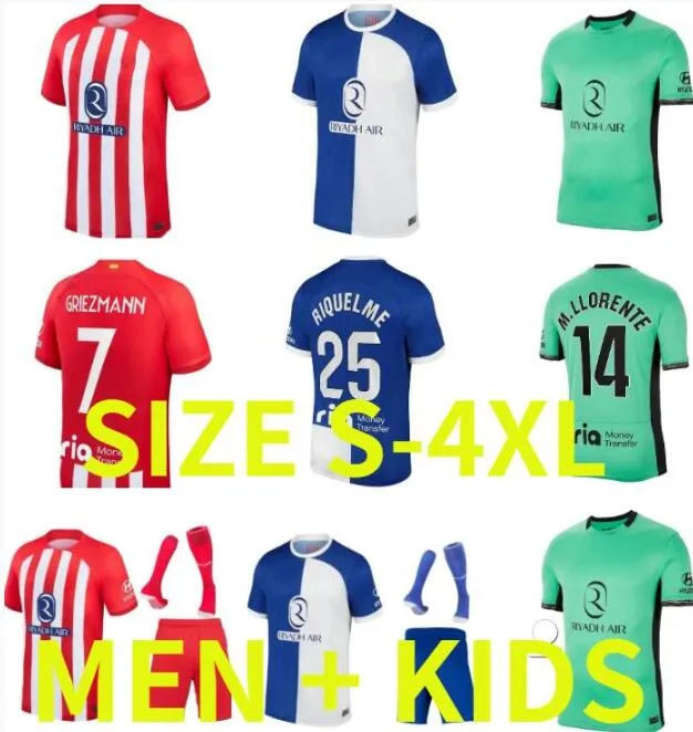 Memphis Athletic Madrids R.De Paul Griezmann Carrasco Soccer Jerseys 23 24 Lemar Koke M. Llorente 2023 2024 Cample Camisetas de Futbol Men Kids Fooball Shirt