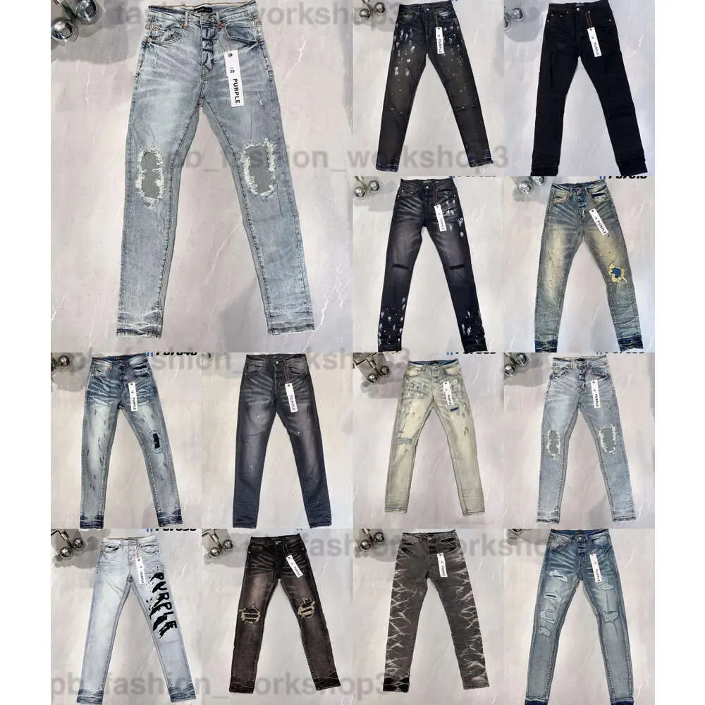 Jeans roxo designer jeans masculino roxo marca jeans high street azul buraco quebrado calças jeans angustiado lavado 969