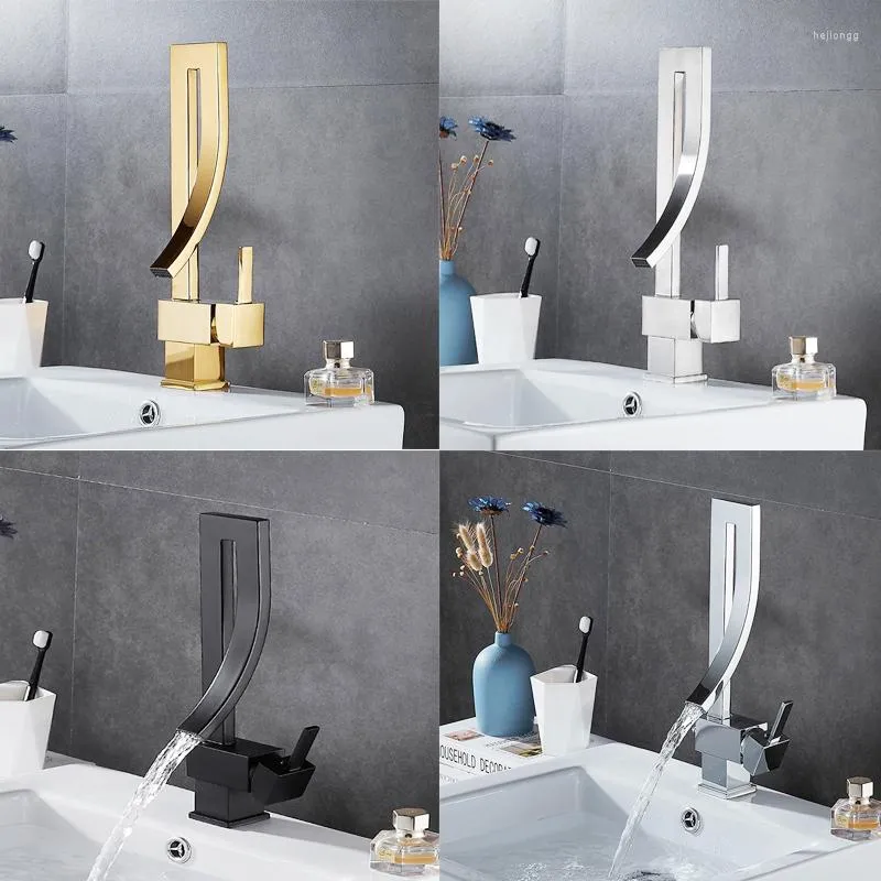 Robinets de lavabo de salle de bain Style européen en laiton noir Poignée monotrou Robinet de bassin de mélange rotatif Robinets de cuisine en or Chrome