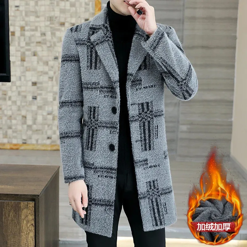 Misto lana da uomo Aggiungi pile e ispessimento in elegante e bello autunno / inverno cappotto lungo in lana jacquard di velluto zibellino dorato Cappotto Sheryl uomo 231130