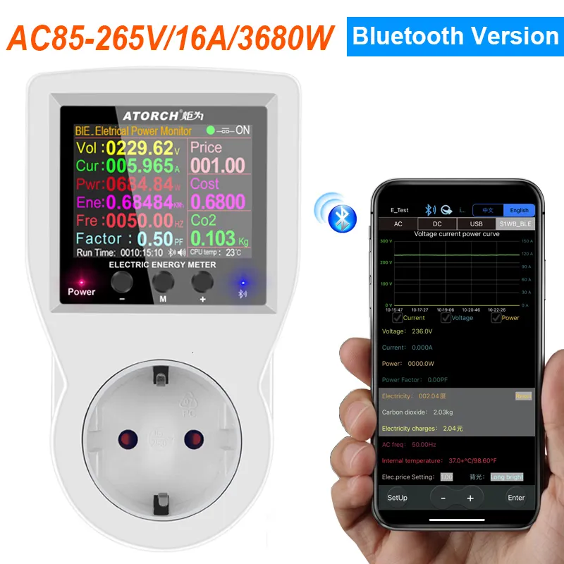 Mierniki energii Bluetooth Digital Wattmeter 220V Zużycie energii elektrycznej EU/US Plug Wattage 230428